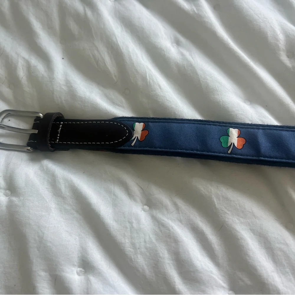 Vineyard Vines Blue Belt with Shamrock Design